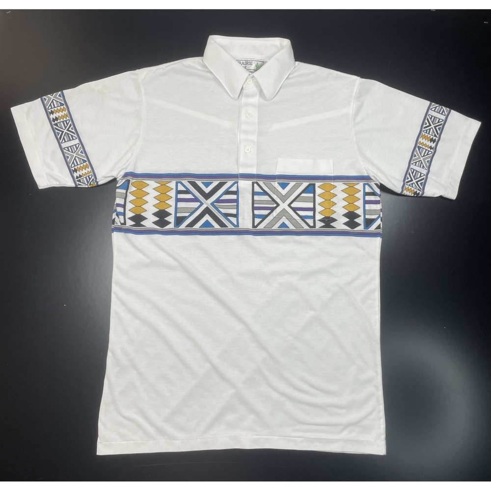 Vintage Prairie Fire Southwestern Geometric Polo Shirt Mens Medium RN 43724